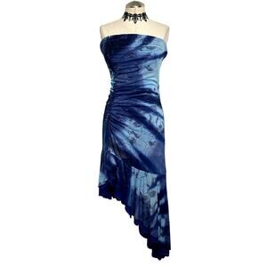 Blue Sparkle Glitter Sleeveless Asymmetrical Ruffle Fairy Core Whimsy Prom Dress